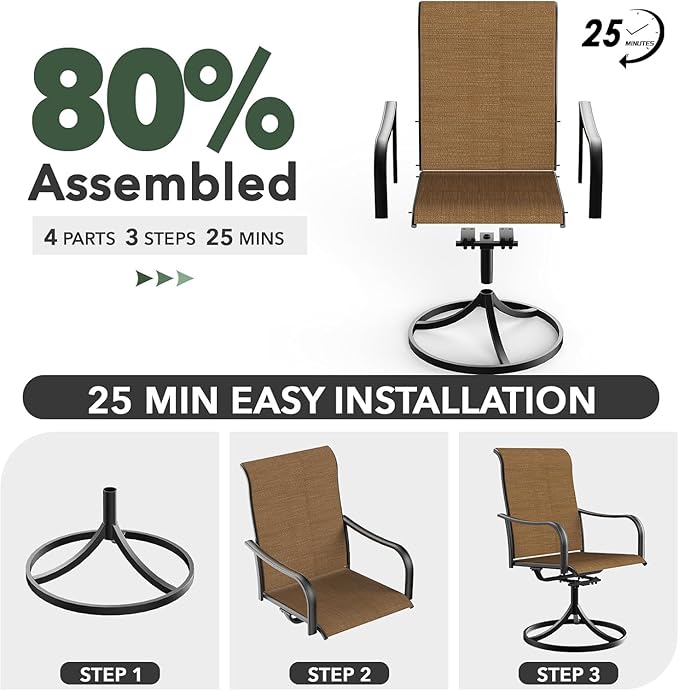 5-Piece Outdoor Dining Set, 35'' Square Table with 4 Swivel Chairs, All Weather Frame Furniture Set - Brown Style2