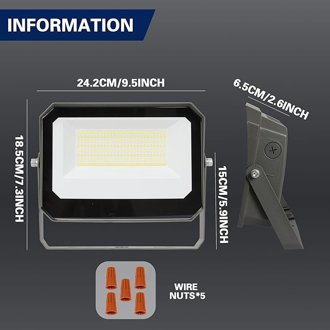 LAMPHOME LED Flood Lights Outdoor 35/60/80W and 3000/4000/5000K Adjustable 10400Lm,Dusk-to-Dawn Sensor o Dawn Flood Light for Yard, Garage, Garden,UL Listed,Includes Include Slip Fitter Mount