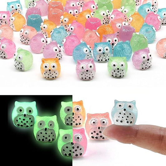 40 Pcs Luminous Mini Resin Owls, Glow in The Dark for Fairy Garden, Garden Miniatures, Plant Décor and Car Accessories