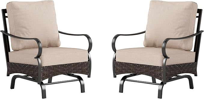 Rocking Patio Sofa Chairs - 2 PCS Outdoor Rocking Armchairs, Patio Seating with High Back Deep Seat for Porch Deck Balcony