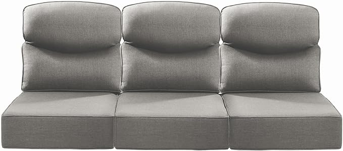 Luxury 24x24x6 Inch Smile Outdoor Sofa Cushions Set of 3 - Memory Foam Deep Seat Patio Furniture Pillows for Wicker Rocker Dining Chair Loveseat 3-Seater L-Shape Sectional Sofa - Grey