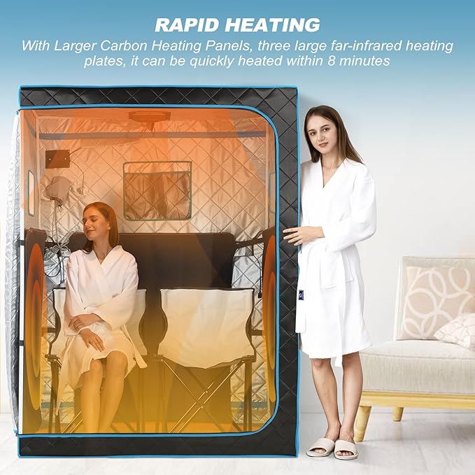 Portable Infrared Sauna for Home, 2 Person Sauna Tent for Relaxation & Detox, Dry Heated Personal Indoor Sauna with Remote Control, 2 Foldable Chairs, Full Body Spa for Gym/Pilates/Garage