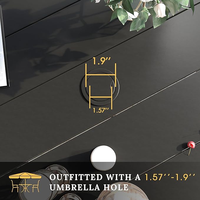 VICLLAX Patio Dining Set for 6, 7 Pieces Outdoor Furniture Includes 53" Round Patio Table with Umbrella Hole and 6 Outdoor Swivel Chairs for Lawn Garden, Black Tabletop and Mixed Brown Fabric