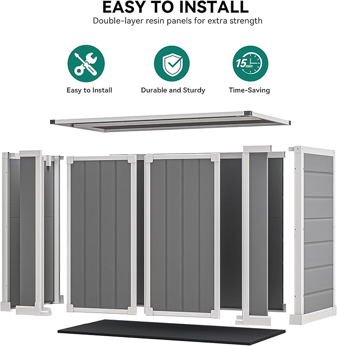 DWVO 41Cu.ft Horizontal Resin Storage Shed Without Shelf, All Weather 4.7x2.5 FT Outdoor Storage Shed with Hydraulic Struts, 3 Locks, Lockable to Floor for Garden Tools, Trash Cans, Gray