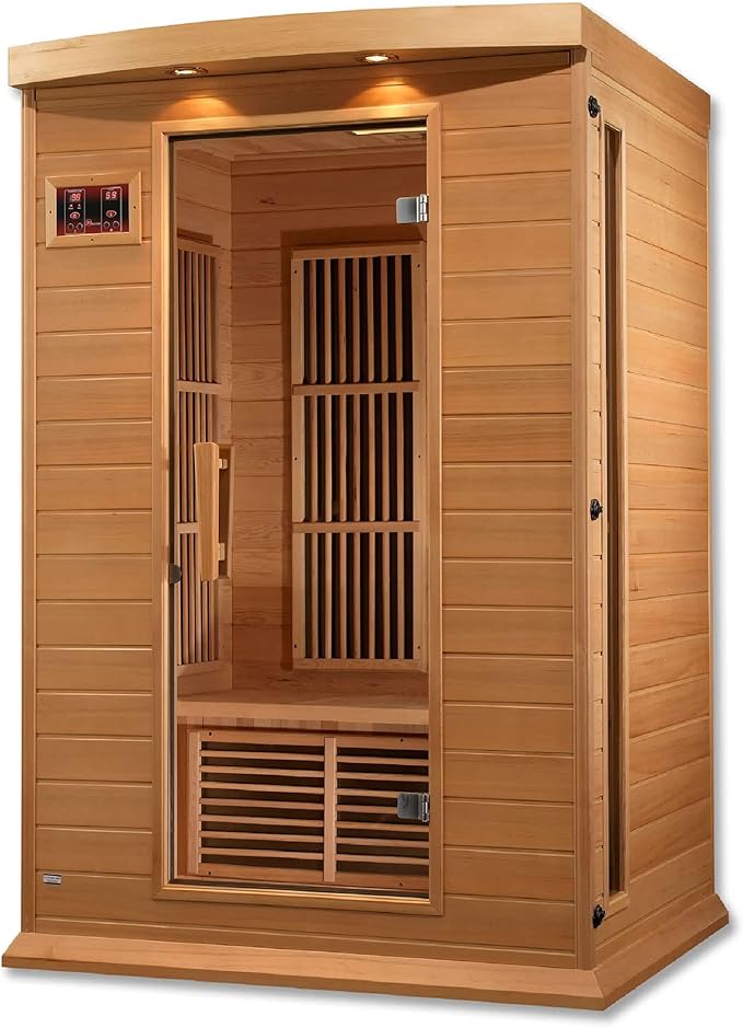 DYNAMIC SAUNAS 2-Person Low EMF FAR Infrared Sauna with Chromotherapy Lighting and Speakers, Maxxus Toulouse - Personal Indoor Dry Heat Sauna for Home & Gym – Made from Canadian Hemlock, 75"