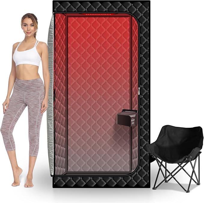 Gollense Red Light Sauna with Hot Air Heater, Portable Sauna for Home with 660nm Red Light Therapy Lamp Full Body Sauna Sweat Box, Thicken Tent, Folding Chair, Adjustable Temperature, Timer Setting