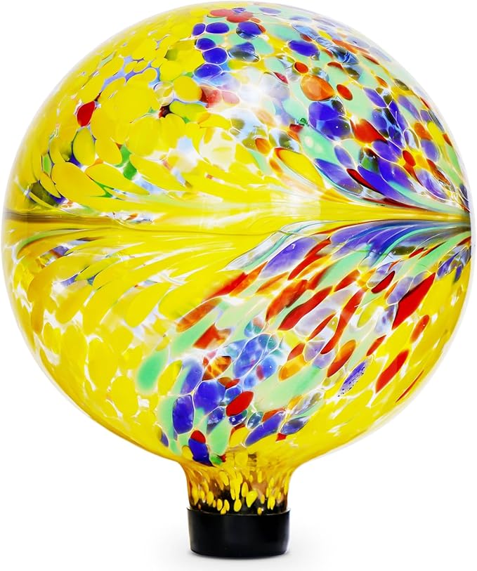 Gazing Balls for Garden 10" Glass Outdoor Garden Globe Ball Reflective Gazing Globes Outside Yard Decor (Yellow)