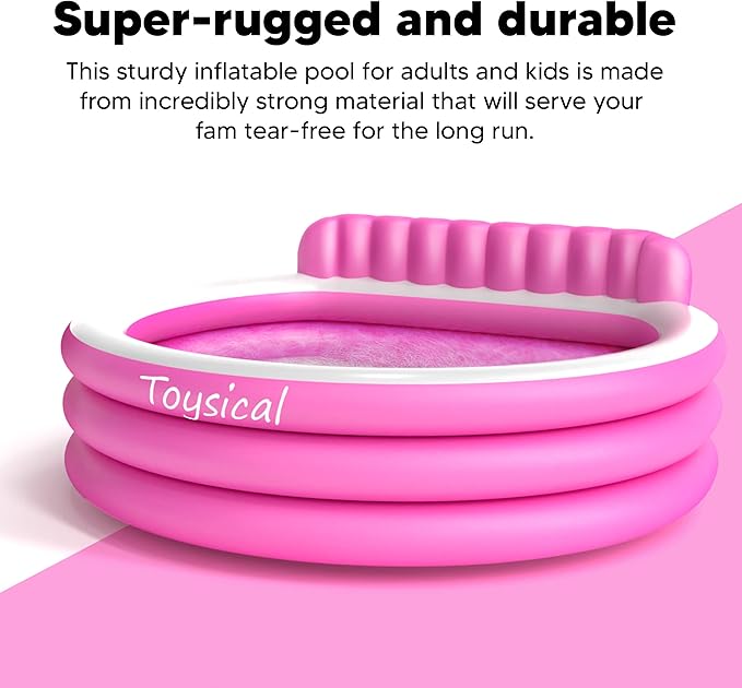 Toysical Round Lounge Inflatable Pool with Seats and Backrest for Kids, Family and Adults, “88 x 85 x 21”