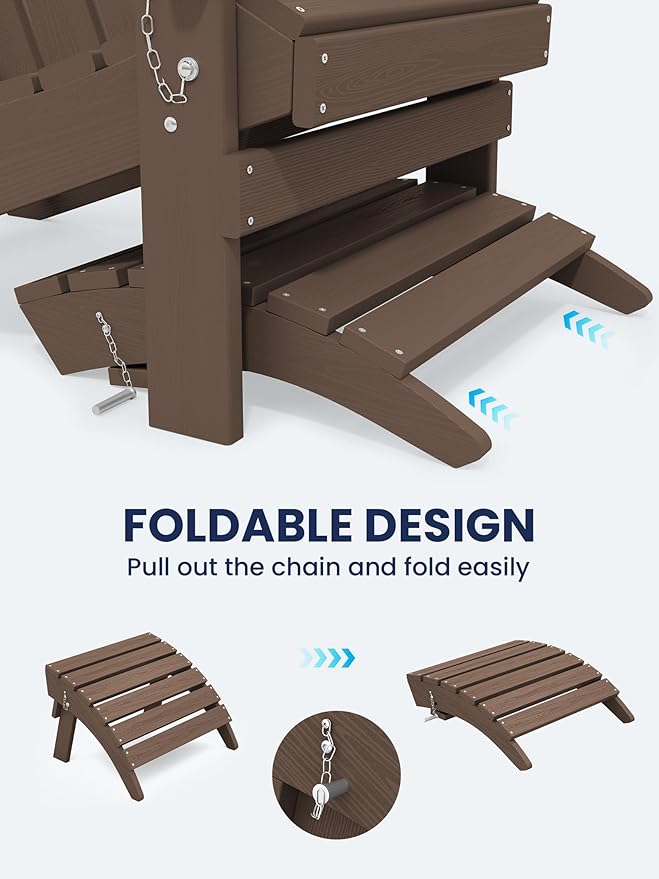 KINGYES Folding Adirondack Ottomans Set of 2 for Adirondack Chair, Brown