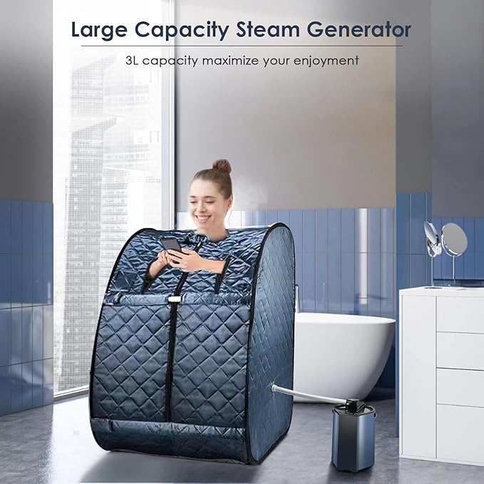 Portable Sauna, Sauna Box for Home, Personal Steam Sauna, Foldable Sauna with 3L, up to 90min,800W Steam Sauna Generator with Safety Protection, Remote Control & Portable Chair, UL Certified