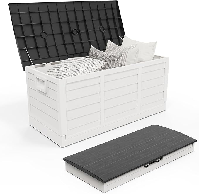 Outvita Foldable 75 Gallon Outdoor Storage Box, Plastic Storage Containers with Lid, Patio Deck Box Furniture for Garden, Pool, Balcony, Yard (White)