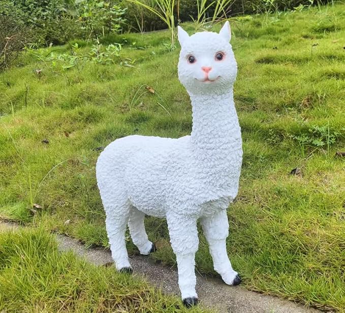 Outdoor Alpaca Statues, Courtyard Garden Decoration, Modern Minimalist Style Animal Ornaments, Sun Resistant and Waterproof Balcony Lawn Decoration, Creative Gifts (White)