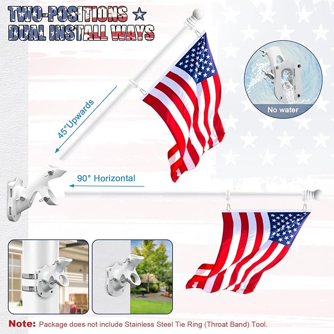 REERON Flag Pole for Outside House Porch Wall Mount, 7 FT 1" No Tangle Stainless Steel Spinning Flagpole Kit with 360° Metal Flag Pole Rings Clips & 2-Position Holder for 3x5' 4x6' American Flags