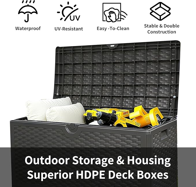 73 Gallon Deck Box-Massive Storage Outdoor Watherproof Storage Box for Outdoor Indoor Use,Lockable Storage Cabinet for Package Delivery,Patio Furniture,Pool and Garden Accessories,Dark Brown
