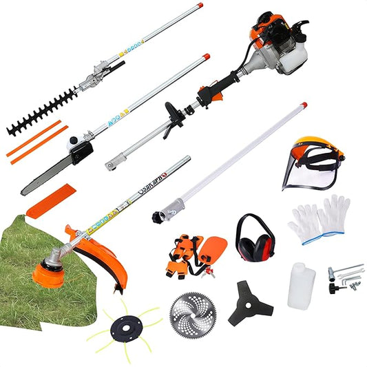 33cc 2-Cycle Gas Multi-Trimmer | 10-in-1 String Trimmer w/Rotatable 40” Pole Saw, Weed Eater Weed Wacker, Brush Cutter & Hedge Trimmer Gas for Lawn, Yard, Garden Care, All-in-one Garden Tool