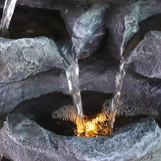 Water Fountain with Lights Outdoor Garden Decor,5-Tier Cascading Rock Waterfall for Indoor Patio Backyard Porch Art Decoration 21.6 Inches