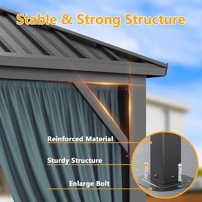 HOTEEL 12x20 Gazebo with Metal Roof Heavy Duty Hardtop Gazebo with Flame-Retardant Curtain & Netting, Hot Tub Gazebos with Metal Double Roof, Outdoor Canopy for Patio, Party, Brown(2025 Pro)