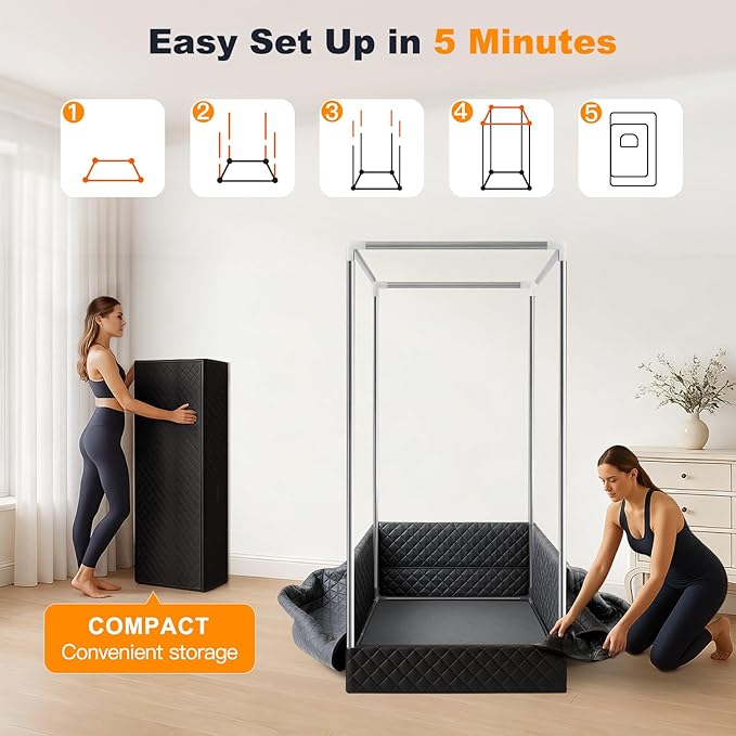 Upgraded Infrared Sauna Box for Relaxation, Portable Sauna for Home, Sauna Tent with 660nm Red Light Therapy, Quick Heating and Easy Setup, Personal Sauna with 2.5L/1000W Steamer, 2.6’ x 2.6’ x 5.9’