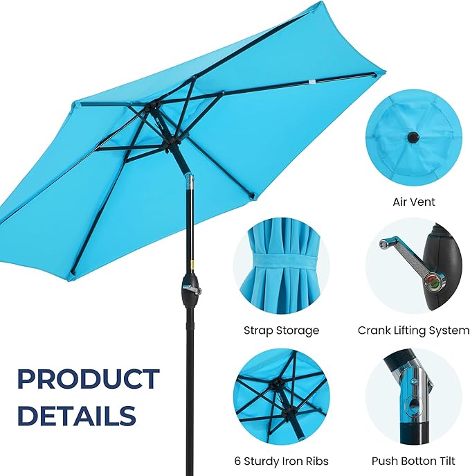 SUNVIVI OUTDOOR Outdoor Patio Umbrella, Patio Umbrella, Market Umbrella, Large Outdoor Umbrella, Metal Pole Umbrella with Push Button Tilt and Crank, Polyester Canopy