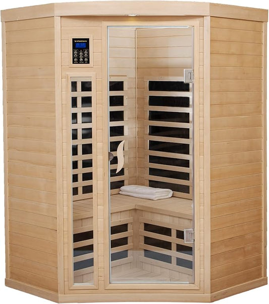 Far Infrared Sauna Low EMF Wooden Saunas for Home, 2-3 Person Indoor Home Saunabox, 1600watt Canadian Hemlock Sauna Room with Bluetooth, LCD, 10 Minutes Pre-Warm up