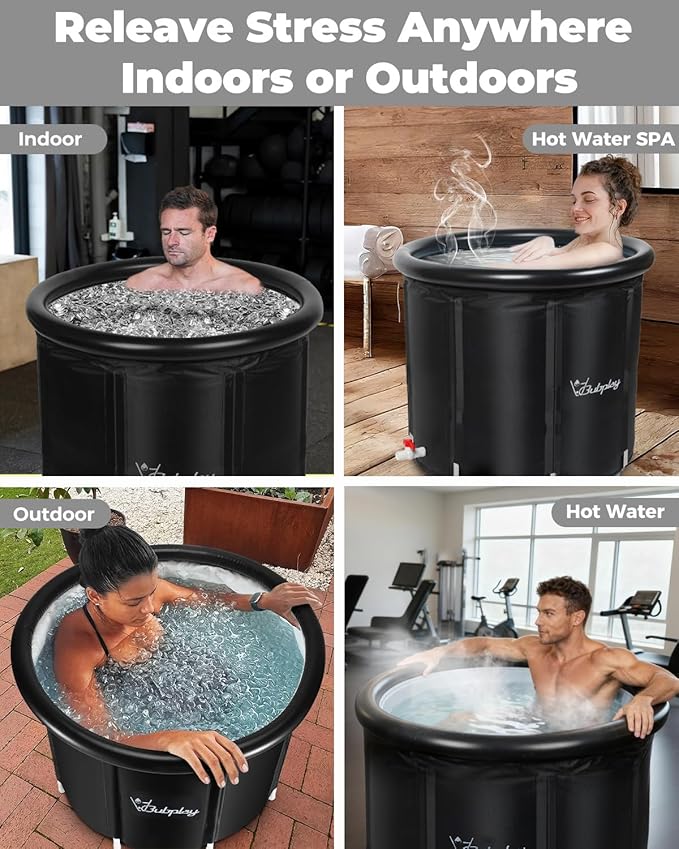 Ice Bath Cold Plunge Tub with Cover for Indoor Outdoor for Recovery, Cold Water Therapy, Athletes & Adults -105 Gallons, Black, XL