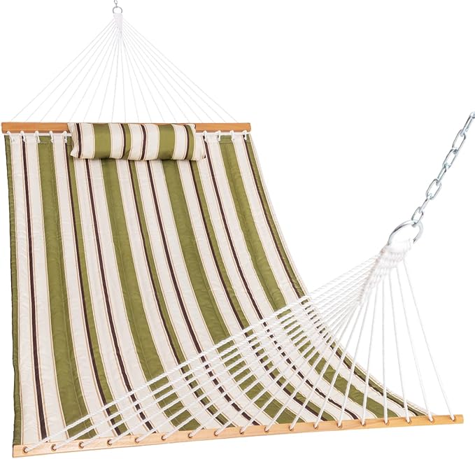 Lazy Daze Hammocks 12FT Quilted Fabric Hammock with Pillow, Double 2 Person Hammock with Spreader Bar for Outdoor Outside Patio Garden Yard Pool Beach QFH014