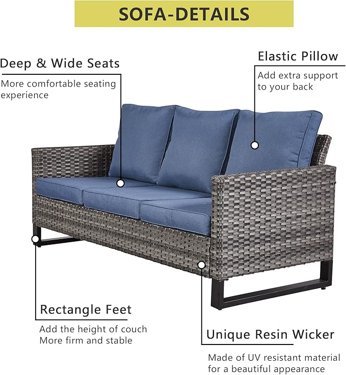HUMMUH 7 Piece Patio Furniture with Fire Pit 30in 55,000 BTU,PE Wicker Outdoor Conversation Sets - Couch,Patio Swivel Chairs and Ottomans,Side Table for Porch,Garden,Backyard