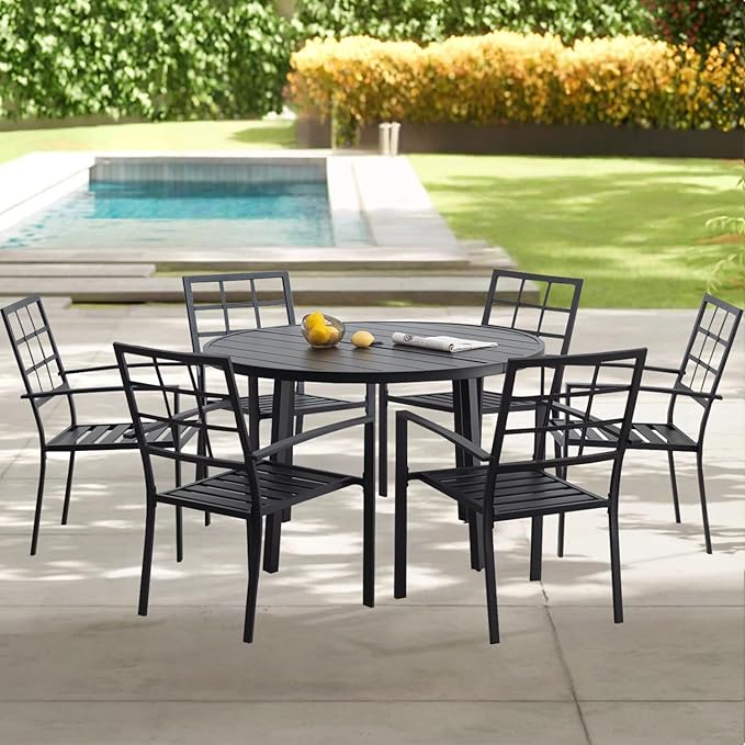 Outdoor Dining Chairs Set of 6, Aluminum Frame Stackable Patio Dining Chairs with Armrest, Wrought Iron Patio Bistro Chairs for Lawn, Backyard, Garden, Porch