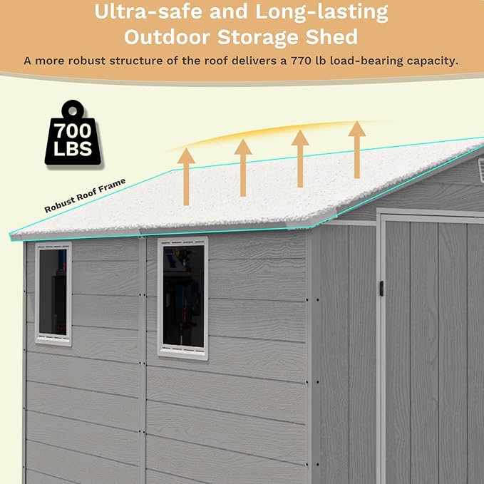 Devoko 6x8 Ft Outdoor Storage Shed - Lockable Resin Tool Shed with Window & Floor - Easy Assembly for Garden, Backyard