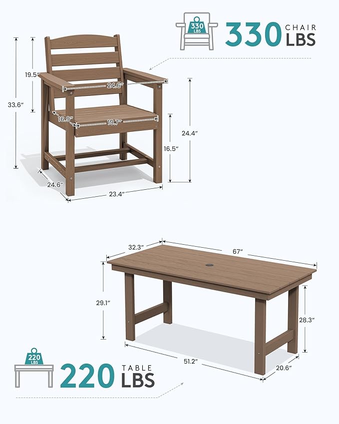SERWALL Patio Dining Chair Set of 2, Brown
