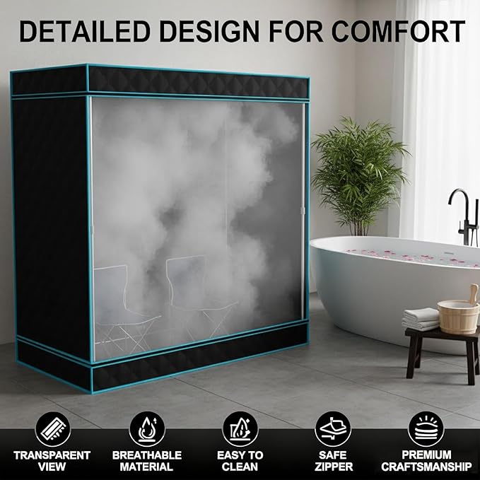 Sauna,2 Person Portable Steamer Sauna Set,Foldable Wet Sauna Tent Set with 2.5L 1500W Steamer,Full Size Home Sauna,with Folding Chair,Remote Control,Blue