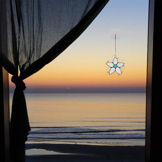 Forget Me Not Flower Stained Glass Window Hangings,Flower Decoration Stained Glass Suncatcher for Kitchen Window,Flowers Gift for Mom,Grandma, Birthday Gift for Women