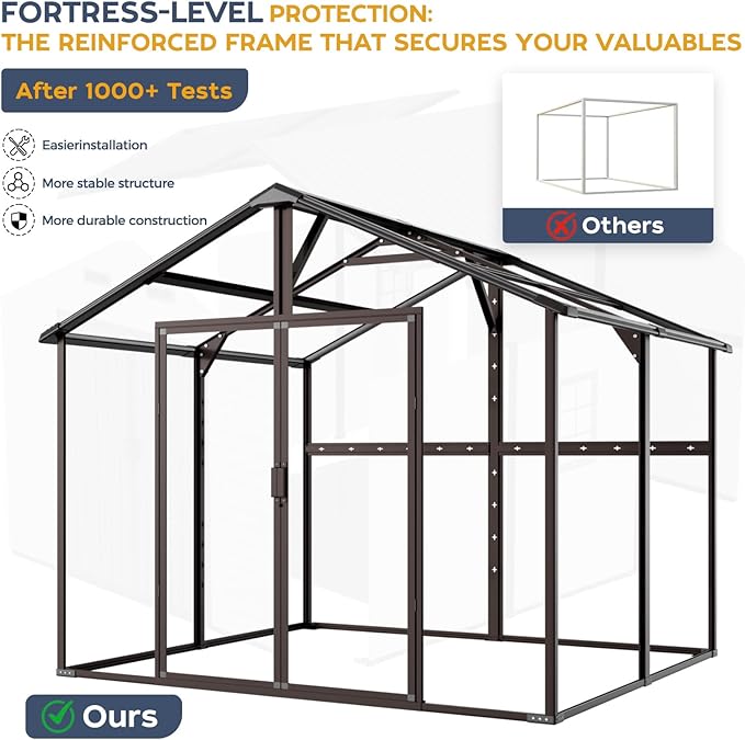 Plastic Shed 8x8 Outdoor Storage Resin Sheds, 2 Lockable Awning Windows, Reinforced Steel Frame, Heavy-Duty Resin Garden Shed for Backyard, Patio, Tool & Bike Storage