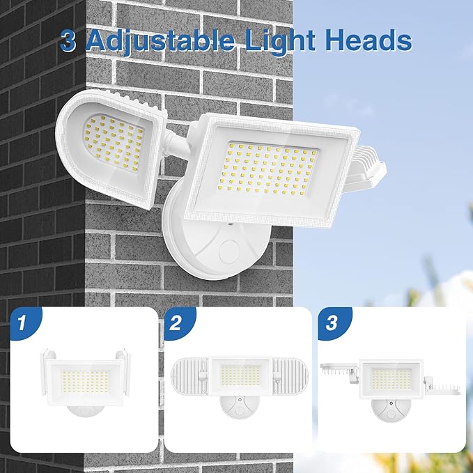 150W Flood Lights Outdoor Waterproof IP65, Exterior LED Floodlights with 3 Adjustable Heads, 15000LM Super Bright Security Lights Fixture, Outside Lights for House, Backyard