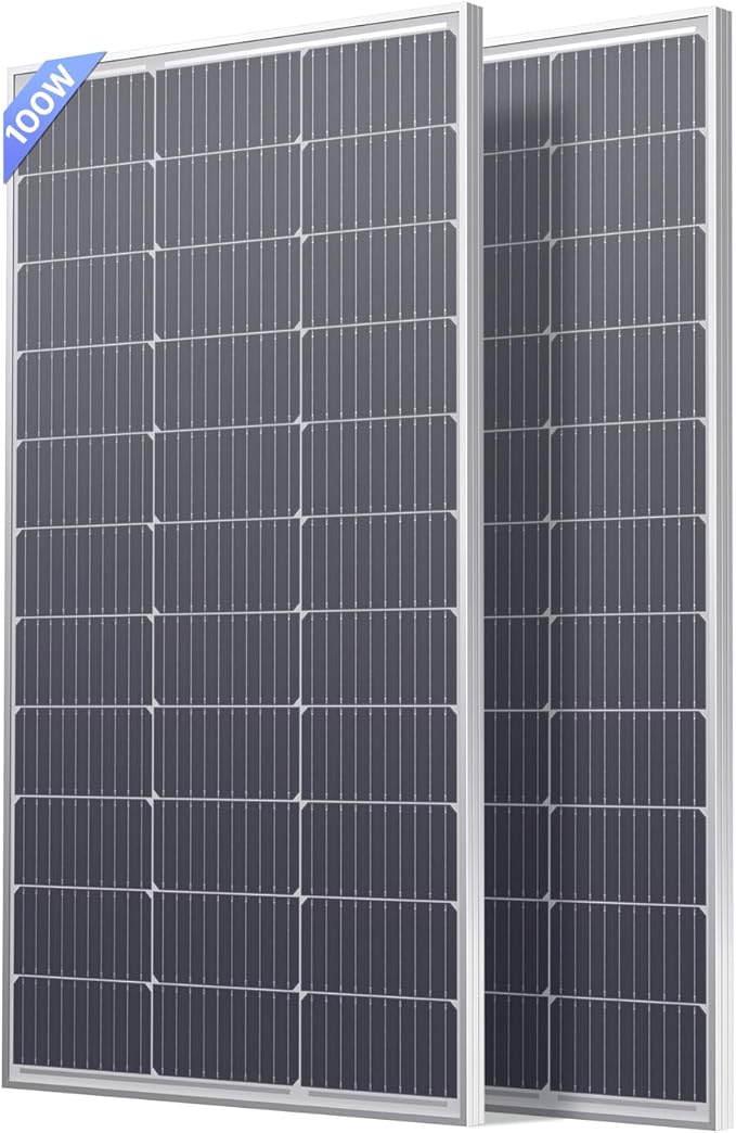 200W Solar Panel, 2Pcs 12V 100 Watt Solar Panel with High-Output Design, High Efficiency Monocrystalline PV Module,Ideal for RV, Van,Camping, Marine, Rooftop,Home, Farm, Off-Grid (2PCS)