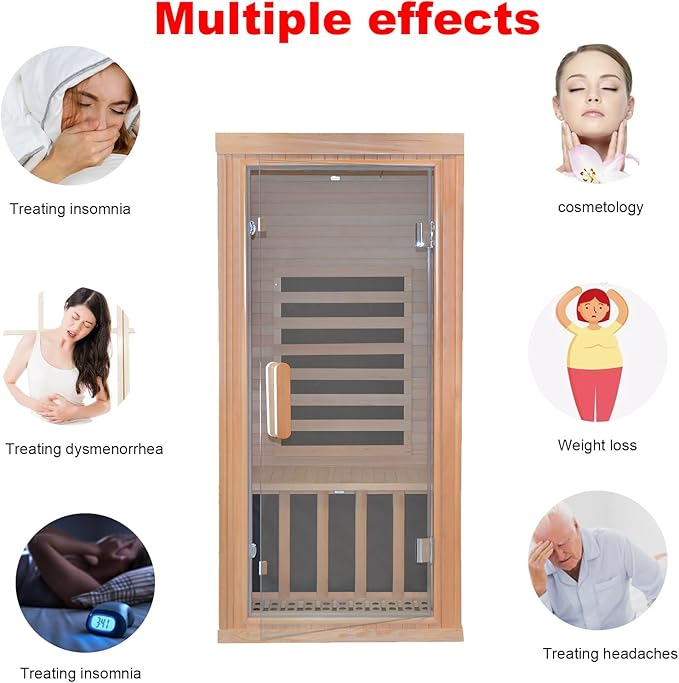 Dynamic Home Infrared Sauna Room 1 to 2 Person Wooden Canadian Hemlock 1260W Graphene Carbon Plate Heater Indoor Saunas