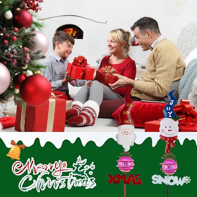 Solar Christmas Decorations Outdoor,2 Pack Snowman＆Santa Claus Xmas Pathways Lights,Christmas Solar Garden Stake Lights for Outside Lawn Patio Landscape