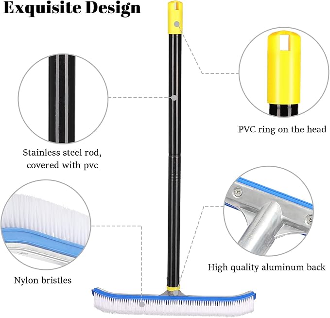 HOSKO 6FT Swimming Pool Brush, 17inch Heavy Duty Swimming Pool Brush Head, Suitable for Swimming Pool Wall Tile Floor Cleaning…
