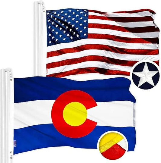 G128 Combo Pack: USA American Flag 3x5 Ft Embroidered Stars & Colorado State Flag 3x5 Ft Embroidered