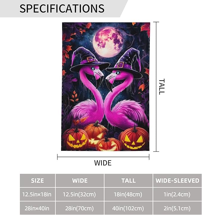 Flamingo Halloween Garden Flag Vertical Double Sided Outdoor Yard Flags 12.5x18 Inch Burlap Banners for House Lawn
