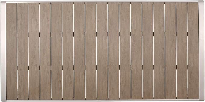 Great Deal Furniture Hannah Outdoor Modern Aluminum Dining Table with Faux Wood Table Top, Natural and Silver