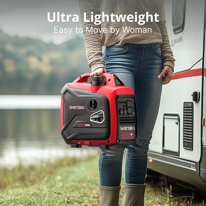 2500W Inverter Generator, Portable Gas Powered Generator Super Quiet with CO Sensor, RV Ready Parallel Capable, Long Run Time for Camping, Tailgating and Home Use