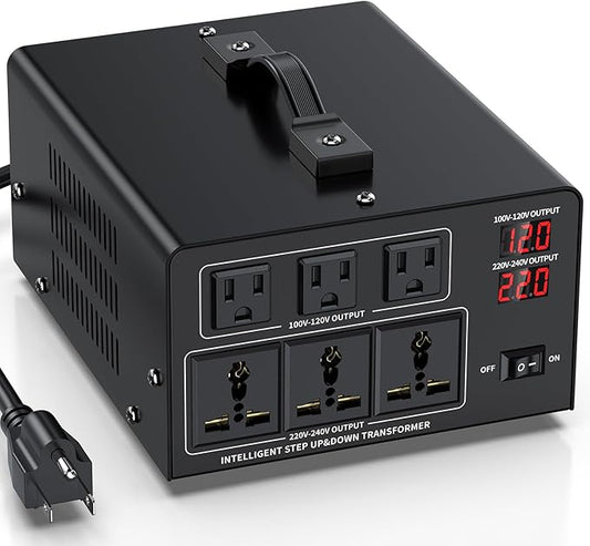 5000W Voltage Converter Transformer Step Up 110V/120V to220V/240V or Step Down 220V to 110V AC Power Converte, Circuit Breaker Protection, 3 US sockets, 3 Universal sockets, LCD Display
