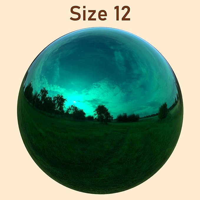Lulu Decor, Size 12 Teal Stainless Steel Gazing Mirror Ball, Smooth Reflective Shiny Garden Decoration Globe