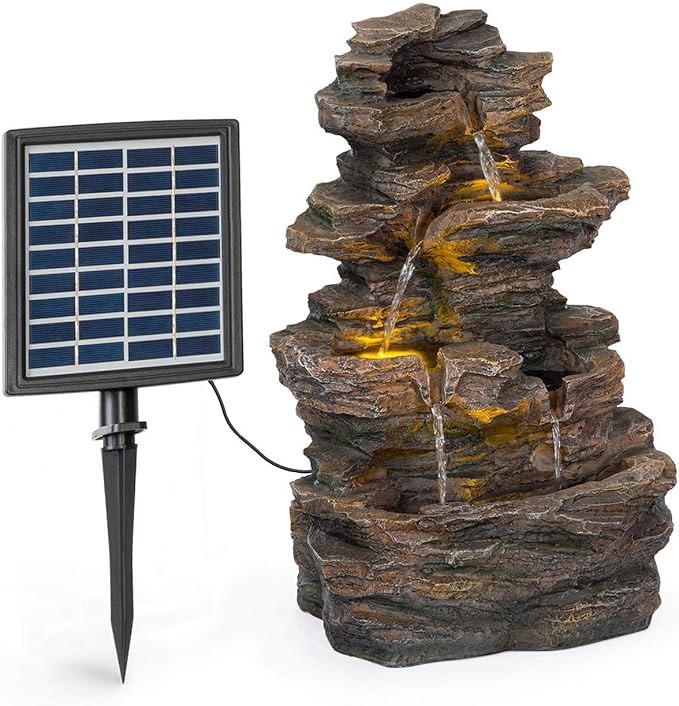 BLUMFELDT Messina Solar Powered Water Fountain for Garden, Indoor and Outdoor Fountains, Waterfall for Outside, Solar Panel: 9V/2.8W, 7 x 5.5 Inches