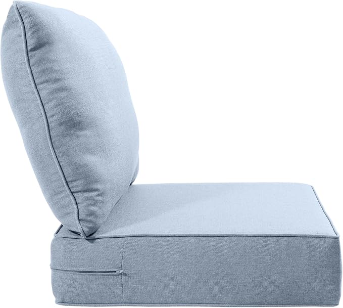 Luxury 22x24/22x25 6-Inch Outdoor Deep Seat Cushions Set of 6 - Comfortable Patio Zipper Chair Cushion for Wicker Dining Rocking Swivel Chairs Loveseat Couch Sectional Sofa - Baby Blue