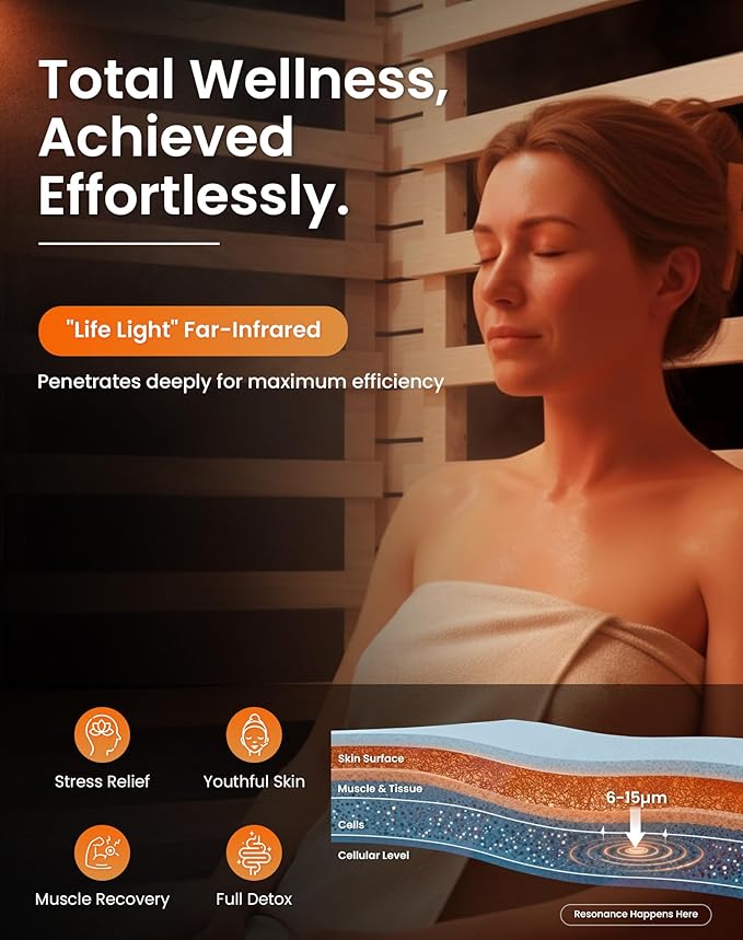 PAETA Infrared Sauna | 1-Person Indoor Dry Sauna with 5 Carbon Heaters | Fast & Even Heating Low EMF | Bluetooth & Chromotherapy for Home Sauna(Wooden)