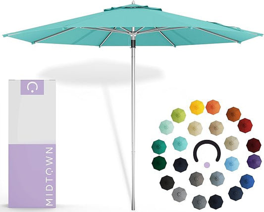 Midtown Umbrellas Push Pop Sunbrella Umbrella 8 Feet Outdoor Umbrella in Aruba Fabric - Patio Umbrella, Backyard Umbrella, Garden Umbrella, Picnic Table Umbrella & Pool Umbrella - Black Pole