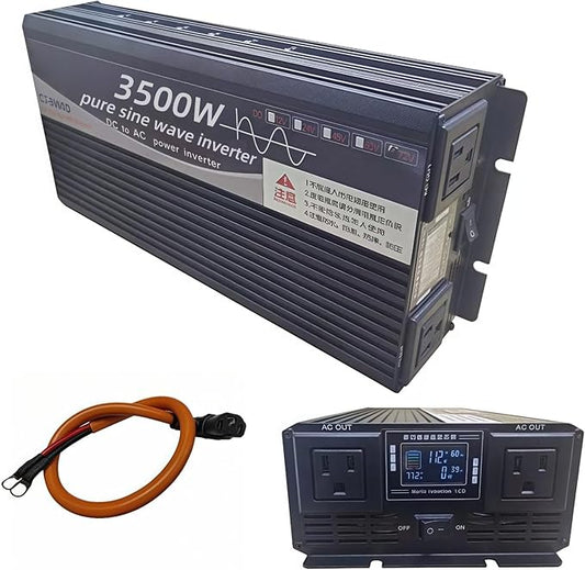 3500W Power Inverter 60V DC to 110V AC Converter with LED Display Dual AC Outlets Dual Fans Radiating for RV, Camp, Boat and Home Emergency Portable Pure Sine Wave Inverter (Smart Screen, 3500W 60V)