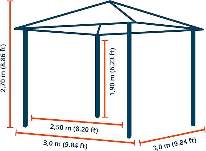 TOOLPORT Hardtop Gazebo 10x10 ft with Aluminum Frame and Approx. 8 mm Polycarbonate Roof